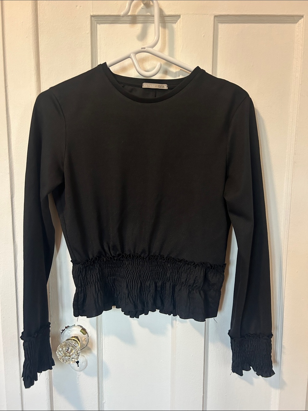 Zara Small Black Long-Sleeve Smocked Waist Top